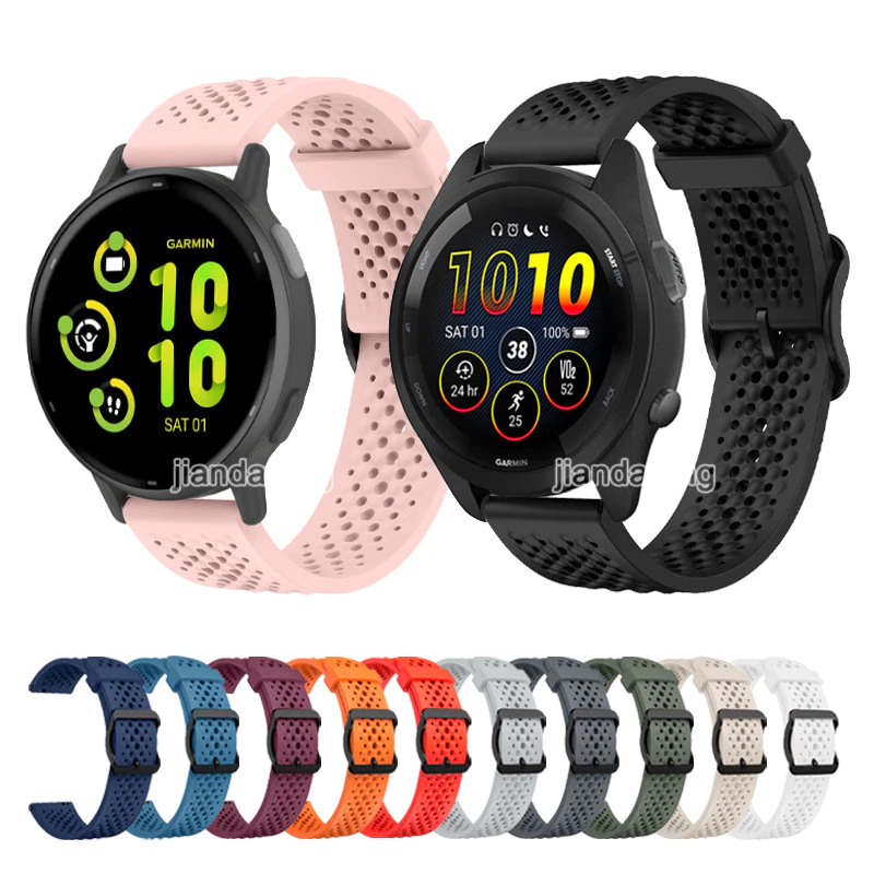 สายซิลิโคนที่นุ่มสบายและระบายอากาศได้ ขนาด 22 มม. 20 มม. สำหรับ Garmin Vivoactive 6 5 4 3 Venu 4 3 2 Forerunner 165 265 255 55 158 570