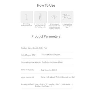 GOKOCO Water Flosser IPX7 สมาร์ทไฟฟ้าปาก Irrigator น้ำไหมขัดฟัน 280 มล. ชาร์จ USB แบบพกพา