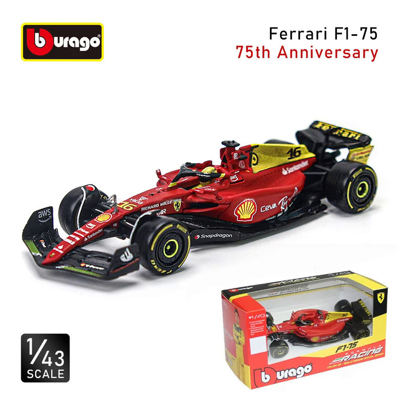 Bburago 1:43 F1 Ferrari F1-75 75Th Anniversary SF21 Sf1000 #16 Leclerc #55 Sainz Monza Italian Alloy