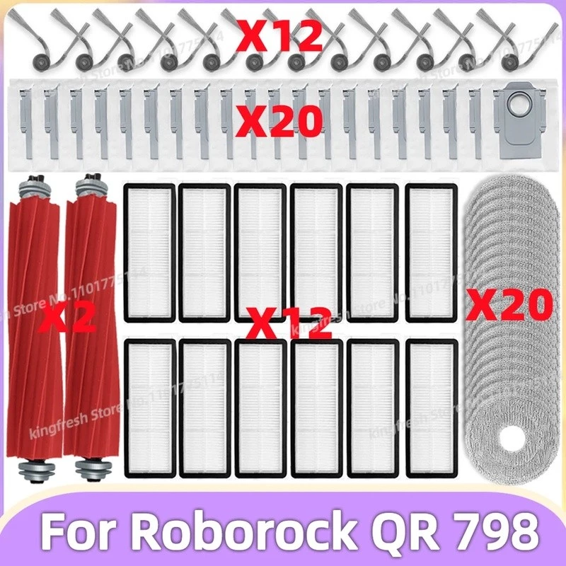 Roborock QR 798 Qrevo S Pro เครื่องดูดฝุ่นหุ่นยนต์อุปกรณ์เสริมลูกกลิ้งหลักแปรงด้านข้าง HEPA Filter Mop ผ้าถุงเก็บฝุ่นอะไหล่