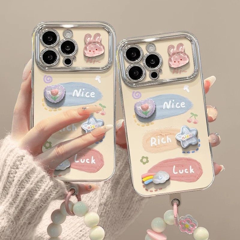 [สินค้าขายดี] เคสโทรศัพท์ที่เข้ากันได้กับ Apple 16 Pro Max iPhone 15 ลายกระต่ายสีสันสดใส 14/13/12/11/สายคล้องการ์ตูนสำหรับผู้หญิง