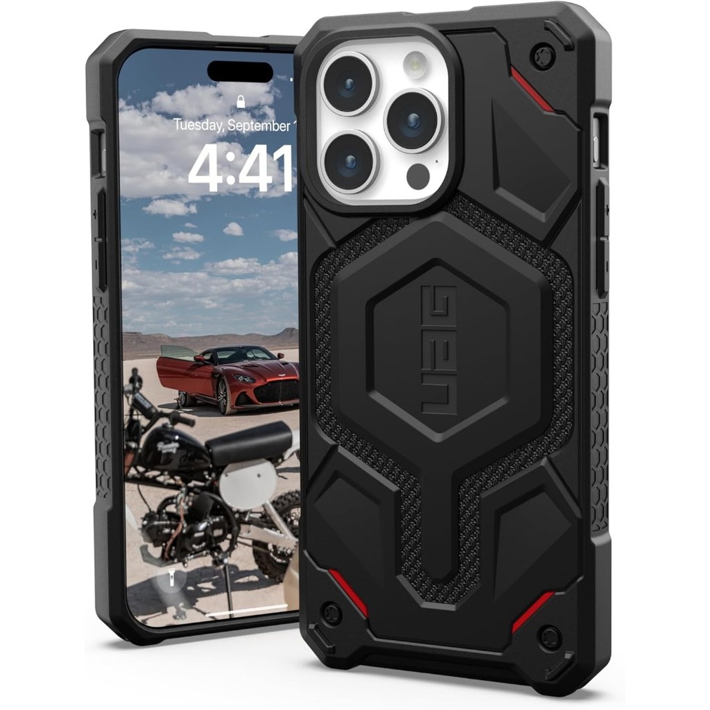 Uag สําหรับ iPhone 15 Pro Max เคสโทรศัพท์ Kevlar สีดําพร้อมการชาร์จแม่เหล็กพรีเมี่ยมทนทาน Dropproof 