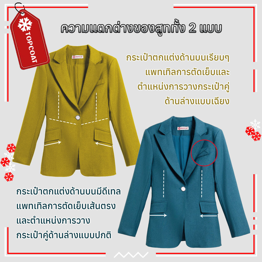 TOPCOAT สูทผู้หญิงทรงสวยผ้าทิ้งตัว เข้ารูปสวย ดำ เหลือง เขียว ชมพู ฟ้าคราม (1 ตัว) S-5XL - รูปที่ 3