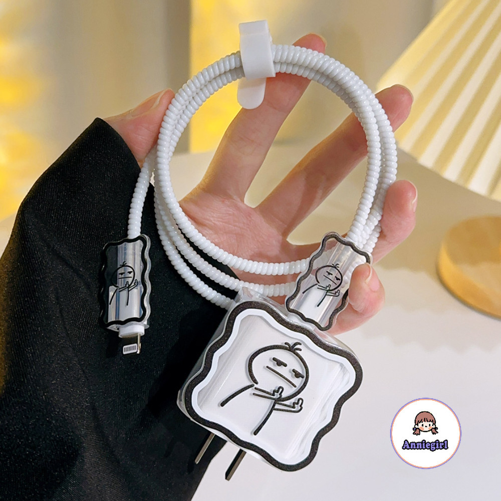 ตลกน่ารัก Emoji Line ตัวป้องกันการชาร์จแบบโปร่งใส สําหรับ Iphone 18/20W ป้องกันสิ่งสกปรก Data Line W