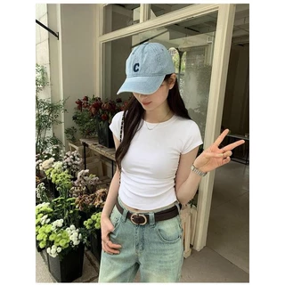 พร้อมส่งจากกทม เสื้อยืดผู้หญิง เสื้อยืดสวยๆผู้หญิง เสื้อรัดรูป เสื้อยืดแขนสั้นคอกลมสไตล์เกาหลี จับจีบด้านข้าง