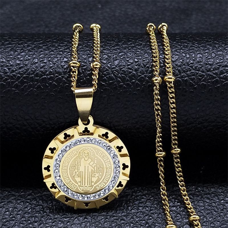เซนต์. Benedict Medal Pendant Necklace Stainless Steel St. Bernito สร้อยคอเครื่องประดับทางศาสนา N808