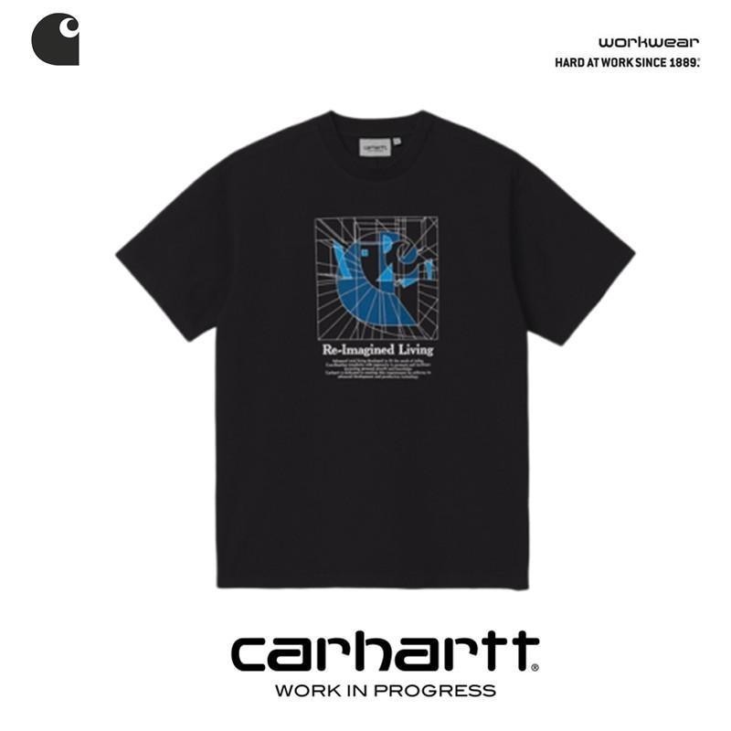 CARHHARTT WIP 2024 Workwear รูปแบบเรขาคณิตโลโก้พิมพ์รอบคอแขนสั้นเสื้อยืดผู้ชายและผู้หญิงฤดูใบไม้ผลิ 