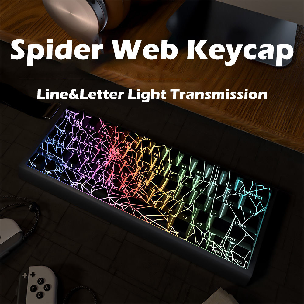 Spider Web Keycap โปรไฟล์เชอร์รี่ PBT Dye Sublimation Letter Side-แกะสลัก Light Transmission Wooting Mad68 Mechanical Keycaps ส่วนบุคคล Cool Cobwebs Keycap สําหรับ 60/63/64/65/68