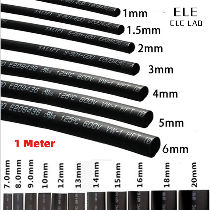 1 เมตรพรีเมี่ยมสีดําความร้อนหดท่อ 0.6 มม. ถึง 18 มม. เส้นผ่านศูนย์กลางฉนวนไฟฟ้า การมีเพศสัมพันธ์ สําหรับสายไฟและโครงการ ทําเอง