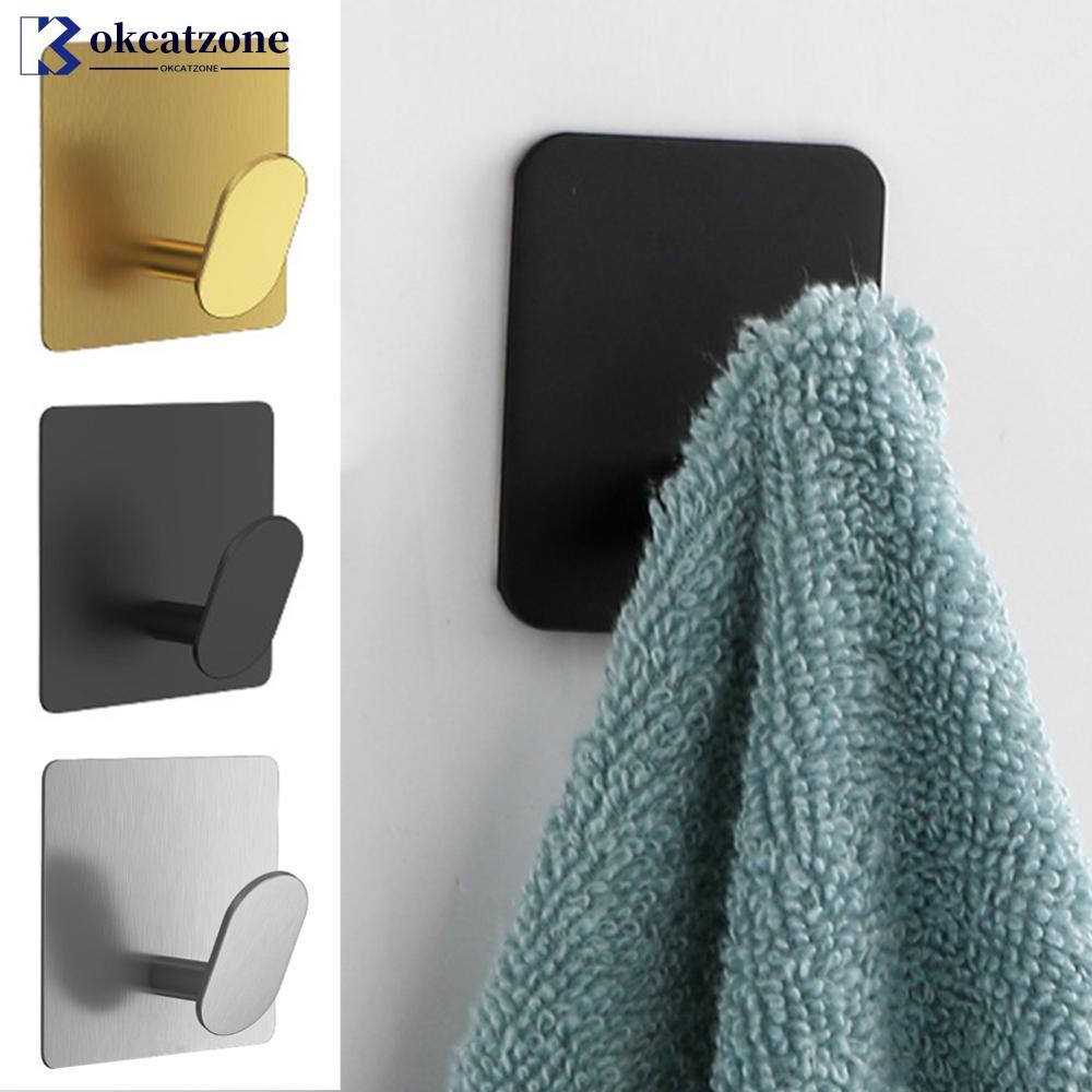 Okcatzone 1/4pcs สแตนเลสสตีลกาวตะขอแขวนผนังสําหรับห้องน้ําผ้าเช็ดตัวห้องครัว Key และแขวนเสื้อผ้า Org