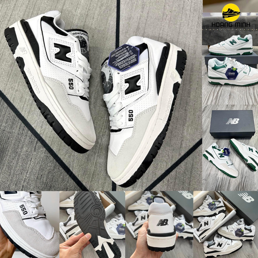 รองเท้านิวบาลานซ์ 550 สีขาวเขียว-คุณภาพสูง NB และรองเท้าผ้าใบสีดำ แบบตัดต่ำ กล่องเต็ม 7MXU