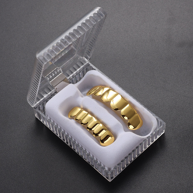 Hip Hop Rap Glossy Gold Plated ฟันปลอม grillz