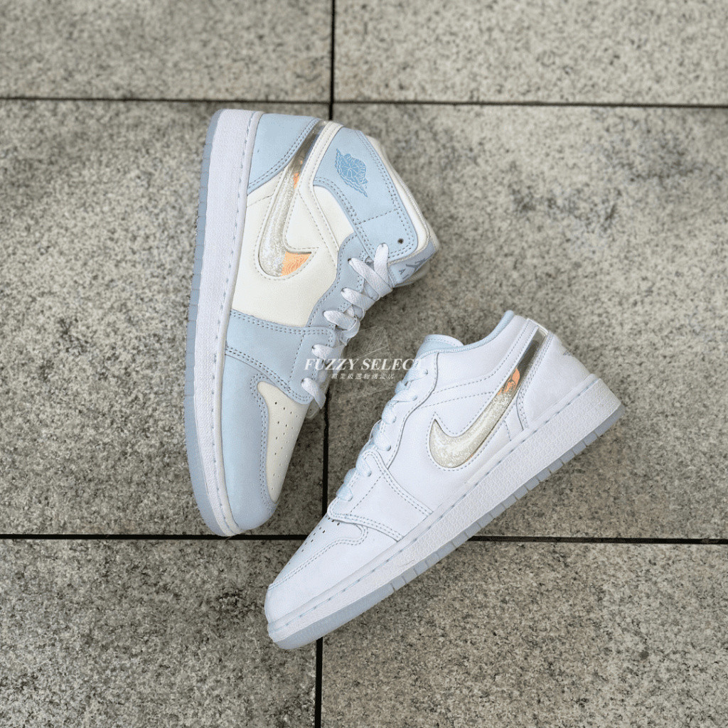 A/J 1 GS Frozen Glitter Aurora Blue FQ9117-400 FQ9112-100