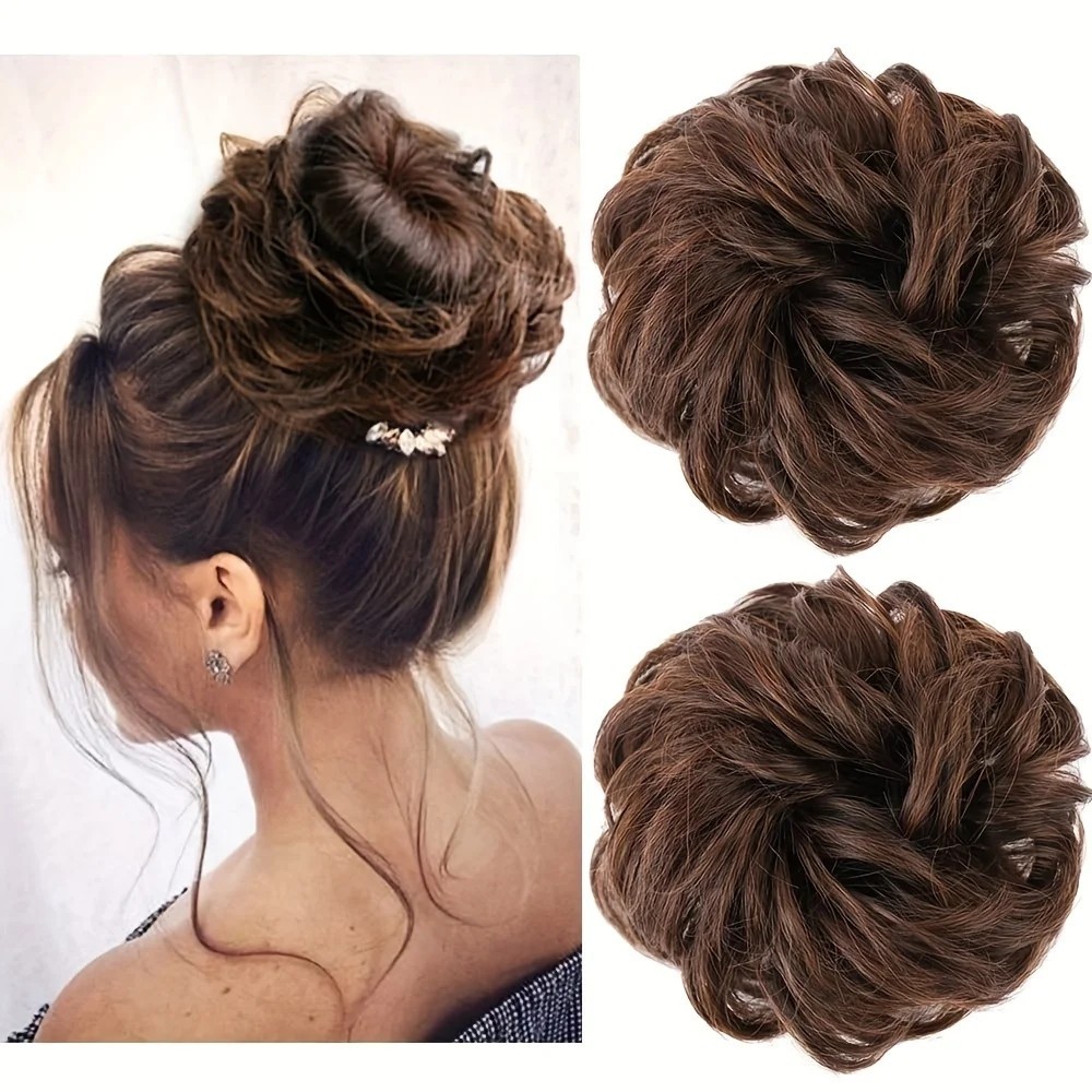 Messy Bun Hair Piece - ผูกผมเชือกผมยืดหยุ่น - วิกผมหางม้า Hairpiece - ยางรัดผมยืดหยุ่น - หนา Updo Scrunchies ต่อผมสังเคราะห์ - เครื่องประดับผม