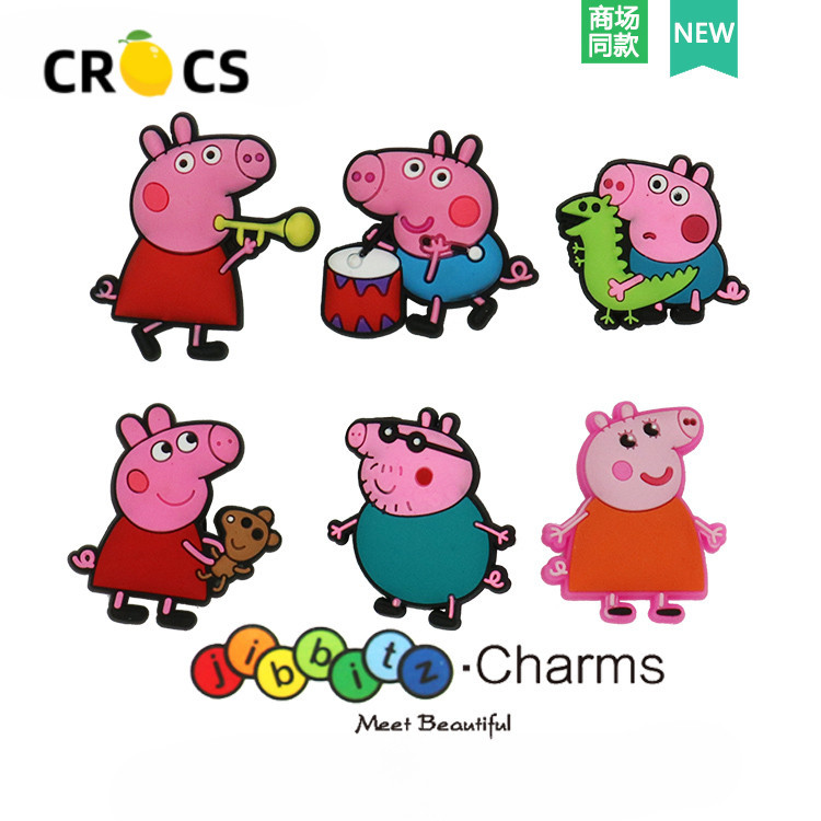 ใหม่ ตัวติดรองเท้า crocs รูปการ์ตูนหมู ดอกไม้ และหัวเข็มขัด ถอดออกได้ สําหรับตกแต่งรองเท้า DIY