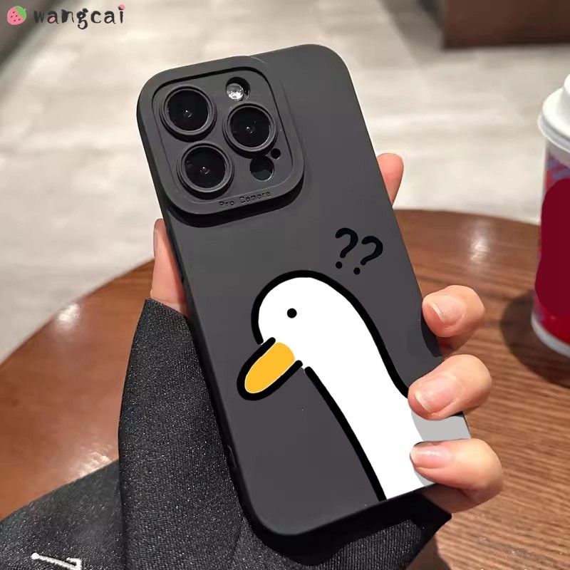 สําหรับ Xiaomi 15 14 14T Civi 4 Pro Ultra Poco C75 F6 Pro เคสโทรศัพท์ตลกคําถาม Mark เป็ดน่ารักการ์ตูน Matte Frosted สีดําสีขาวซิลิโคนอ่อนนุ่มกรณีปกหลัง