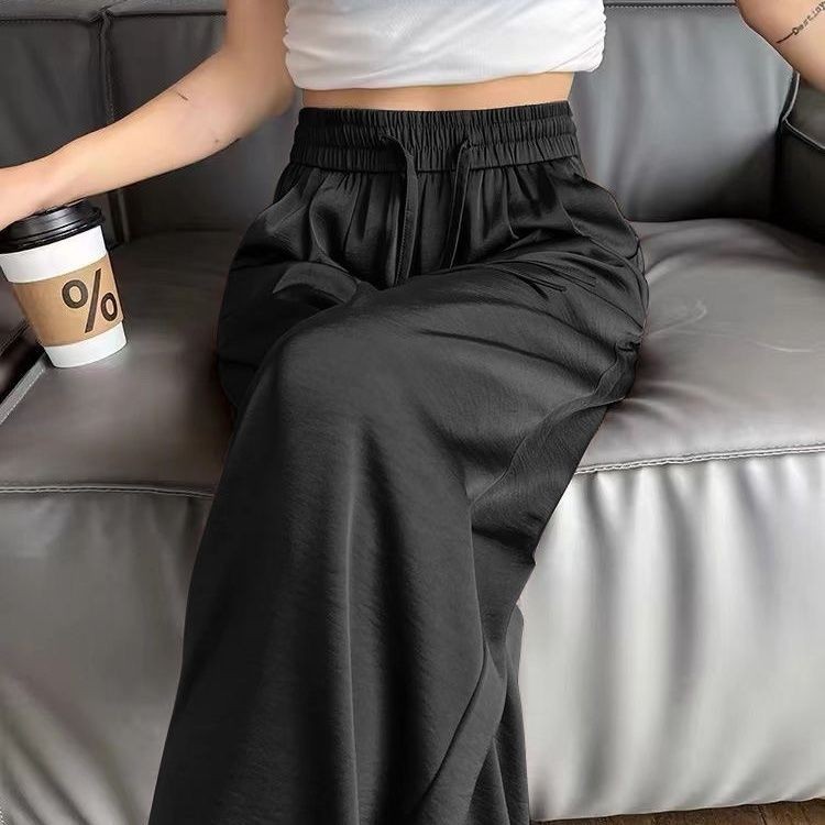 ฤดูใบไม้ผลิฤดูร้อนผ้าซาตินอะซิเตทบวกขนาดกว้างกางเกงขายาว