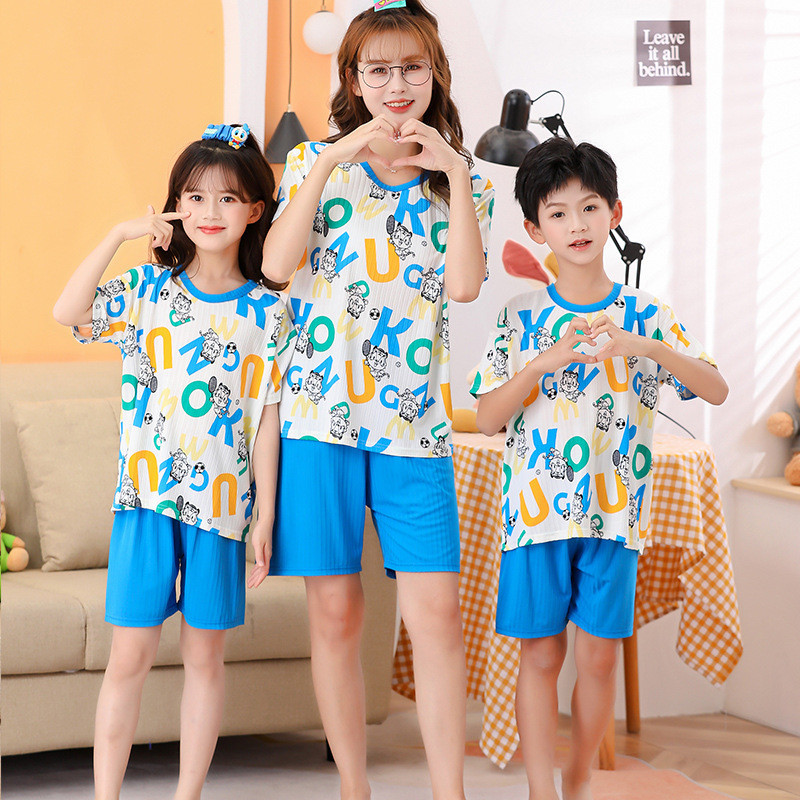 พร้อมส่ง ชุดนอน เสื้อแขนสั้น กางเกงขาสั้น ลายการ์ตูน ทรงหลวม ขนาดใหญ่ 100-180 ซม. แฟชั่นฤดูร้อน สําหรับแม่ และลูก