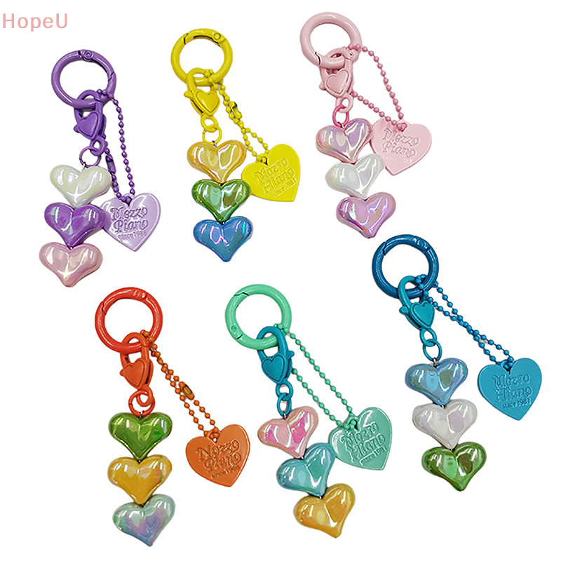 [HopeU] พวงกุญแจลูกปัดอะคริลิค ไล่โทนสี รูปหัวใจ พีช น่ารัก สีสันสดใส สําหรับเด็กผู้หญิง