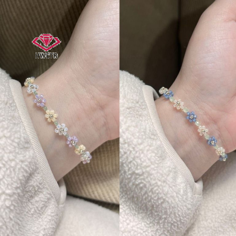 Hwetr สร้อยข้อมือ ลูกปัดดอกไม้น่ารัก ปรับได้ เครื่องประดับแฟชั่น สําหรับผู้หญิง