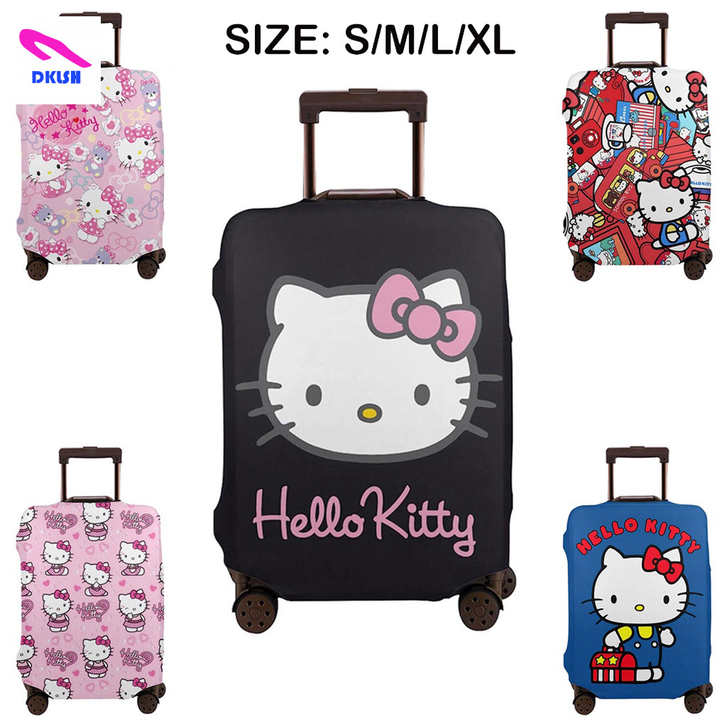 ผ้าคลุมกระเป๋าเดินทาง ลายการ์ตูน Hello Kitty มีซิป ล้างทําความสะอาดได้ สําหรับผู้หญิง 18 นิ้ว - 32 นิ้ว