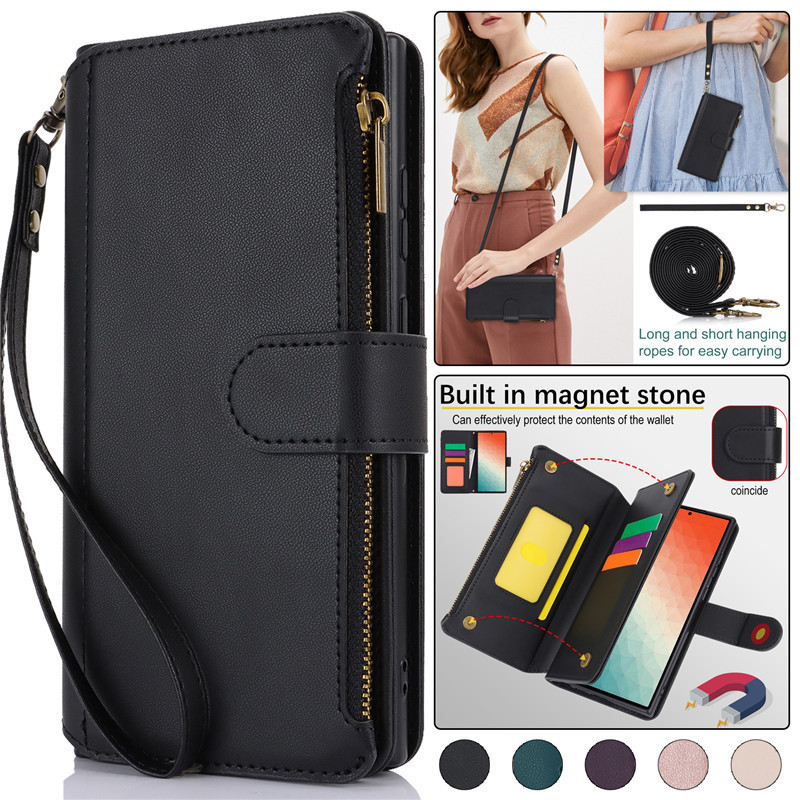 เคสโทรศัพท์ เคส SAMSUNG พลิกหนังสําหรับsamsung S24 Ultraเส ้ นทแยงมุมสายคล ้ องกระเป ๋ าสตางค ์ กระเป ๋ ากรณีเชลล ์ ผู ้ ถือบัตรสําหรับSamsung Galaxy S22 Plus S23 FE S24 Plus S23 Ultra Note20 Ultra Cover