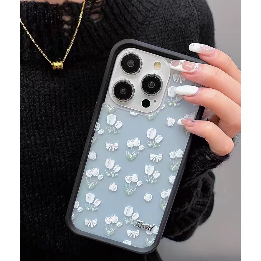 Wildflower White Tulip Hard Case For iPhone 15 14 13 12 Pro Max Acrylic Cover