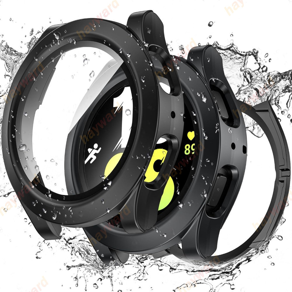[2 In 1] เคสกันน้ําสําหรับ Samsung Galaxy Watch FE 6 5 4 40 44 มม. 360° กันชนหน้าและหลังพีซีแบบแข็งพร้อมตัวป้องกันหน้าจอกระจกนิรภัย ความละเอียดสูง