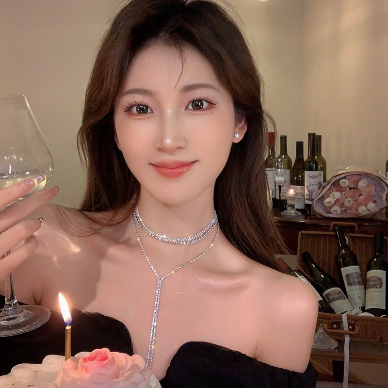 เครื่องประดับ สร้อยคอยาว ประดับเพทาย แต่งพู่ แต่งลูกไม้ หลายชั้น หรูหรา แฟชั่นเกาหลี สําหรับเด็กผู้หญิง - รูปที่ 5