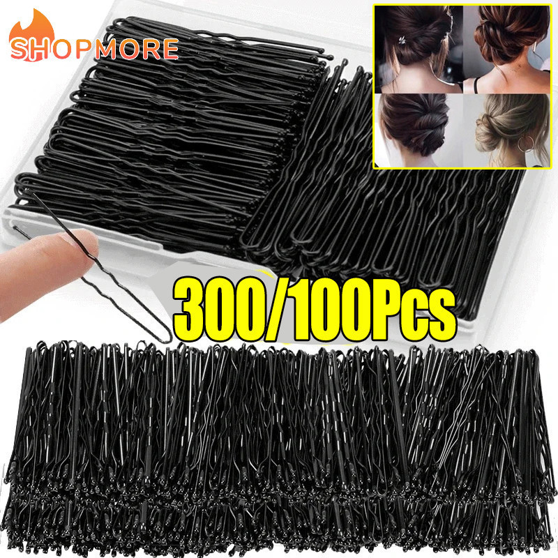 300/200 ชิ้น ผู้หญิง ผมคลื่น รูปตัวยู กิ๊บบ๊อบบี้ ปิ่นปักผม ร้านเสริมสวย กิ๊บติดผม เจ้าสาว กิ๊บโลหะ สีดํา เครื่องประดับผม