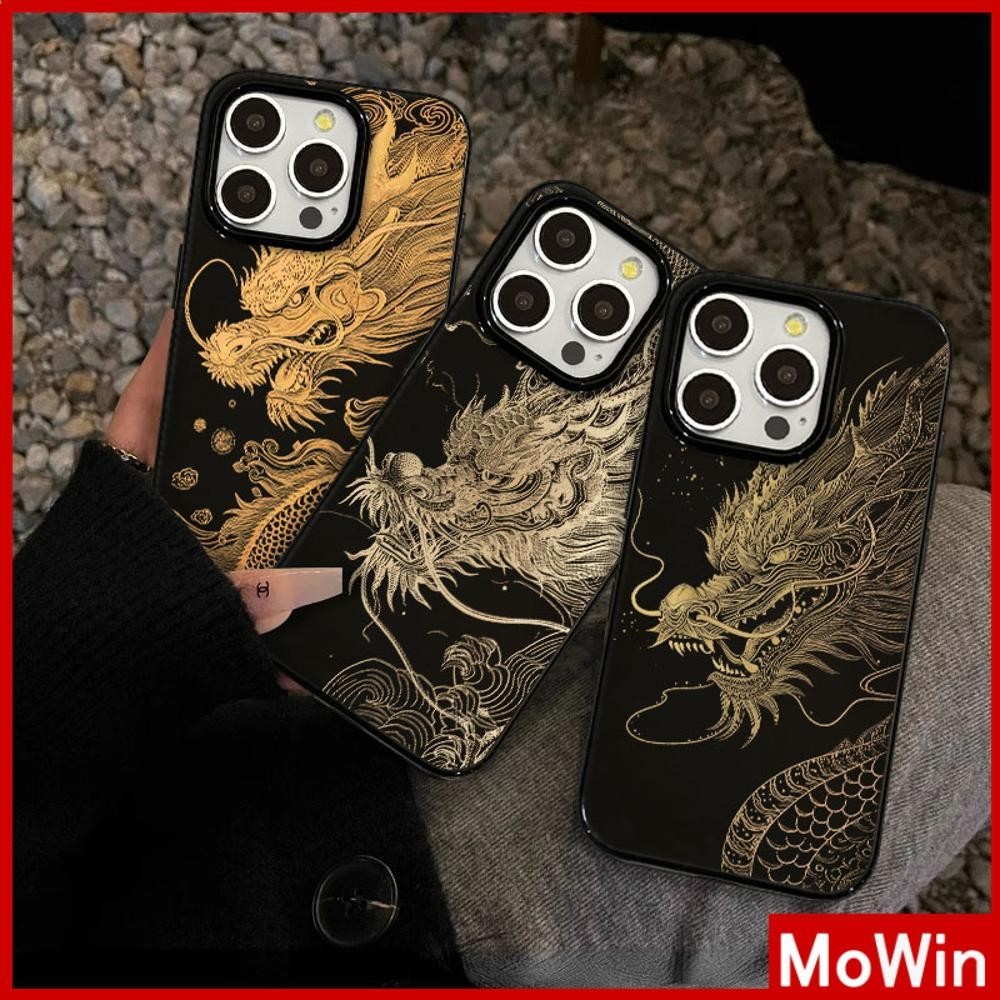Mowin - สำหรับ iPhone 15 Pro Max เคส ไอโฟน สีดำมัน TPU ซอฟท์เคส กันกระแทกกล้องป้องกัน มังกรผู้ครอบงำ เข้ากันได้กับ iPhone 14 13 12 Pro Max 11 XR XS Max 7 8 Plus