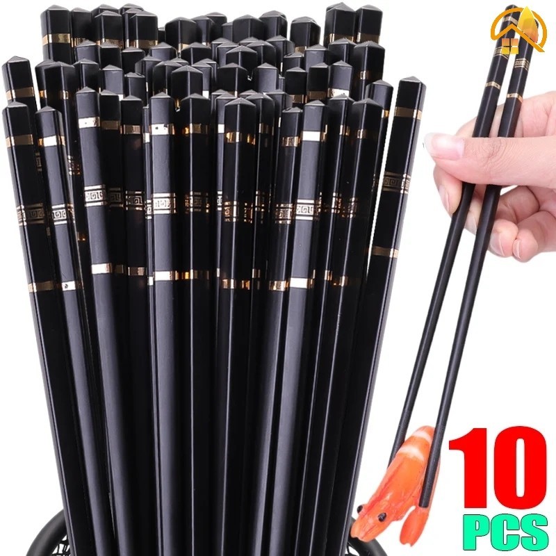 1/5คู ่ ปฏิบัติหรูหราสไตล ์ จีนโลหะตะเกียบ/Non-slip สีดําซูชิอาหารสับ Sticks ครัว Cutleries