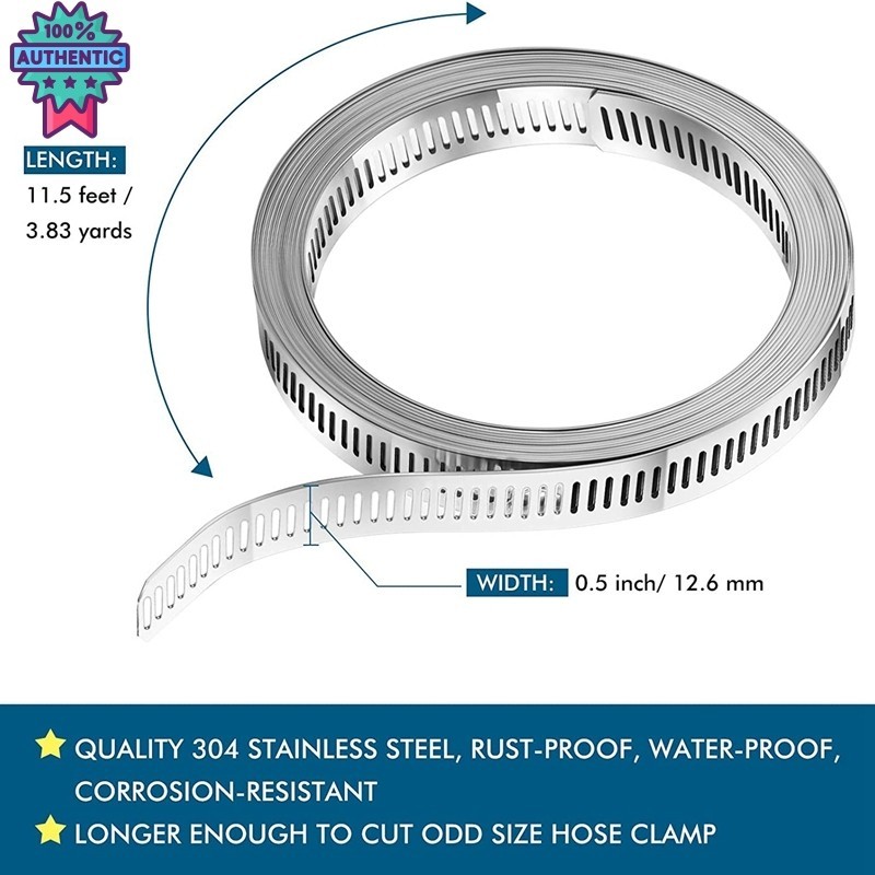 304 Stainless Steel Worm Clamp Hose Clamp Strap with Fasteners Adjustable DIY Pipe Hose Clamp Ducting Clamp 11.5 Feet