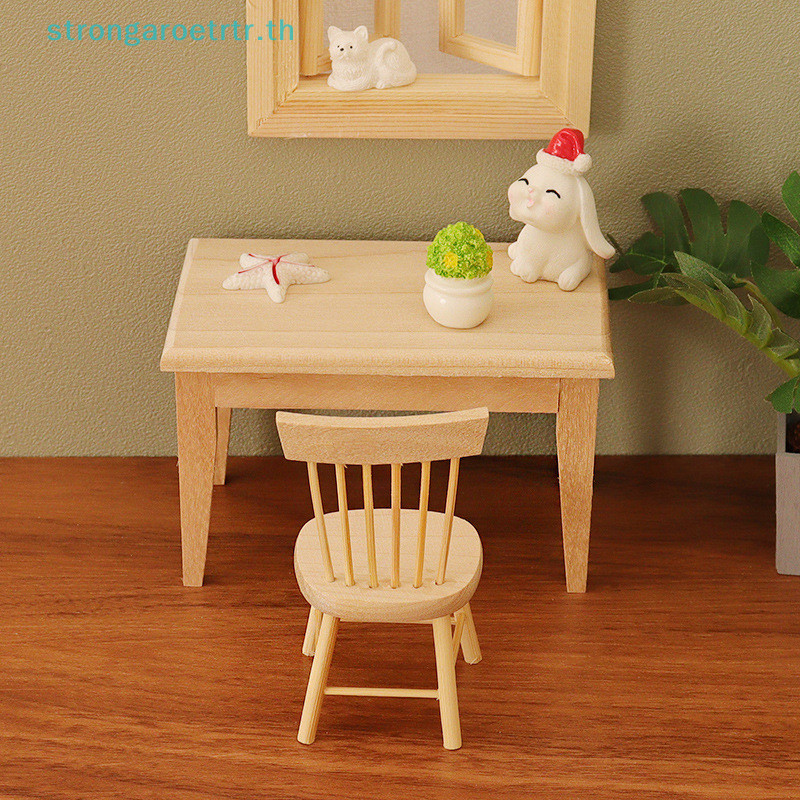 Strongaroetrtr 1Set Doll House Mini Simple Table And Chair Set Model Doll House Home Scene ตกแต ่ ง TH