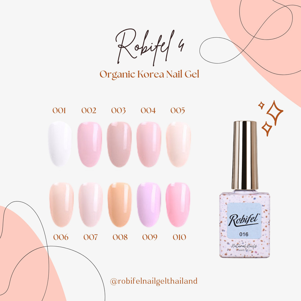 (TPO-Free) สีเจล สีทาเล็บเจล ยาทาเล็บเจล รุ่น ROBIFEL 4 No. 01-10 สีนู้ด ชมพูตุ่น สีพีช สีขาว สีพื้นแน่น