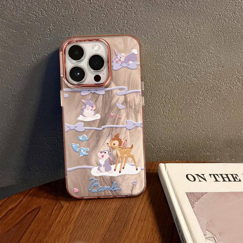 เคสหรูหรา Disney Bambi iPhone 15 14 13 12 11 Pro Max Plus/Honor Mate40 50 60 P50 P60 Nova 10 9 SE Cover Fullcover Nobel Pink Border พิมพ์เคสกันกระแทก