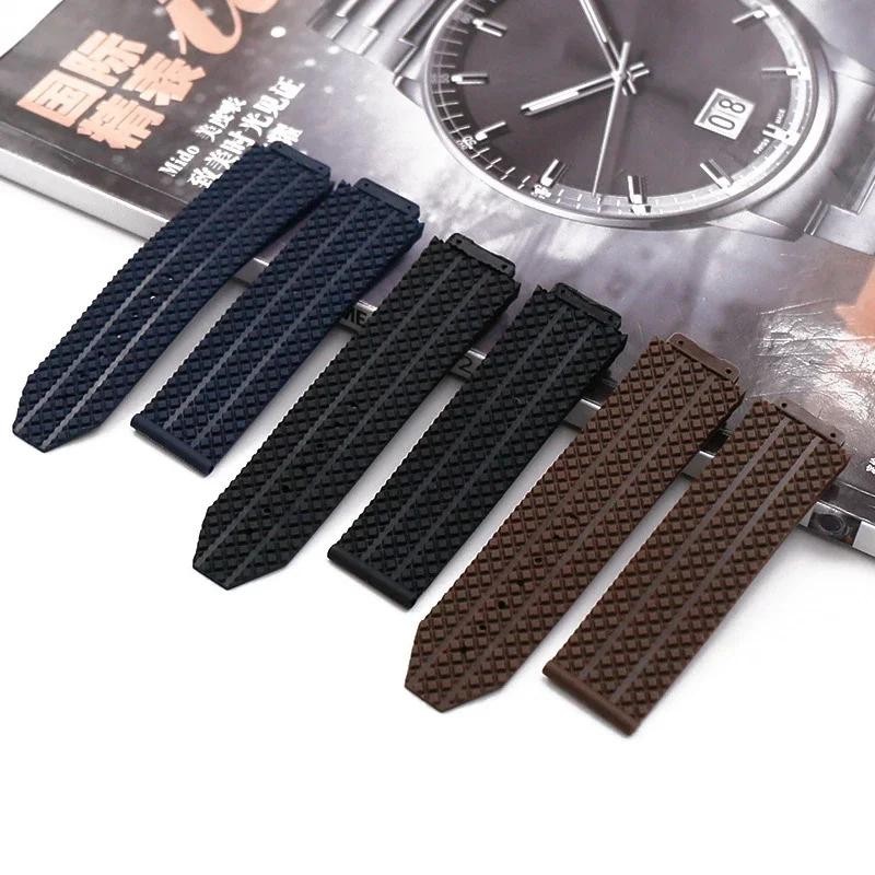 สําหรับ HUBLOT BIG BANG Classic Series 17 มม.-25 มม.ยางสีดําสีฟ้านาฬิกาซิลิโคนกันน้ําสายคล้องนาฬิกาอ