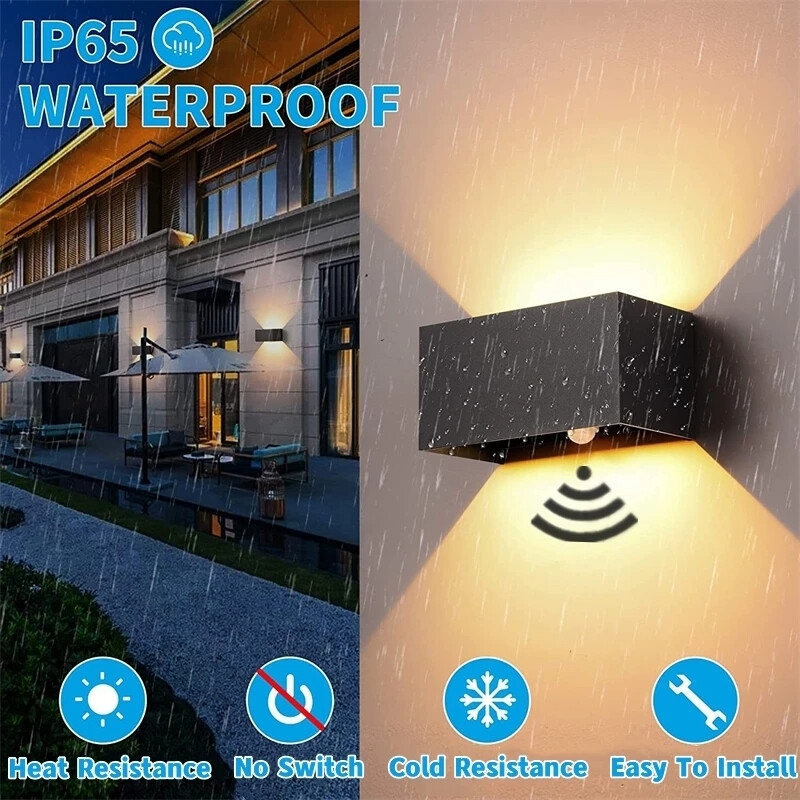 12 W/24 W กลางแจ้ง LED Cube โคมไฟติดผนังกันน้ํา IP65 Motion Sensor ห้องนอน Sconce สวน Porch โคมไฟติดผนังบ้านติดตั้ง 110/220 V