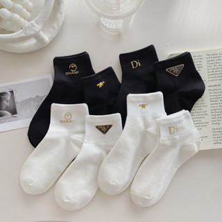 ร้อนปั๊มตัวอักษรสีดําสีขาวแฟชั่นปั๊มร้อนถุงเท้าเรือระบายอากา…