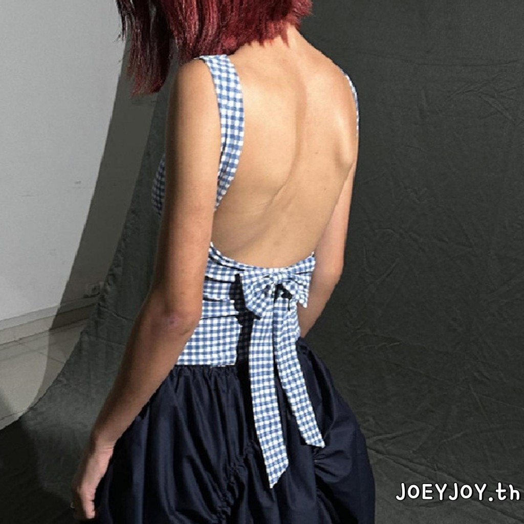 Joeyjoy-ผู้หญิงเสื้อกล้ามครอปลายสก๊อตพิมพ์ฤดูร้อนโบว์เปลือยพื้นฐานเสื้อกั๊กความงามเสื้อผ้าสําหรับstreetwear