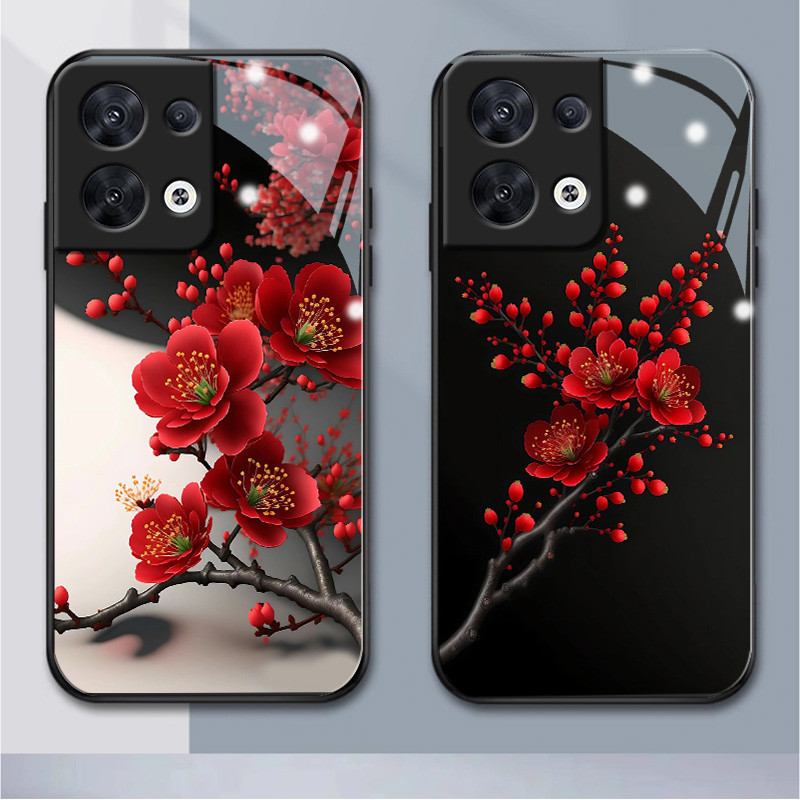 ดอกพลัม oppo reno แก้วเคสโทรศัพท์ reno8 5G reno3 4G reno5F 4f 4z 2f 2z 3pro reno4 4pro 5 5pro 5z 6 6