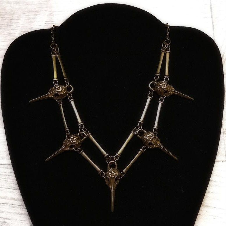 Dark Series ฮาโลวีน Double Layer Gothic Bird Skull สร้อยคอแวมไพร์คอสเพลย์ Evil Skeleton Pagan Wizard Magic สร้อยคอ