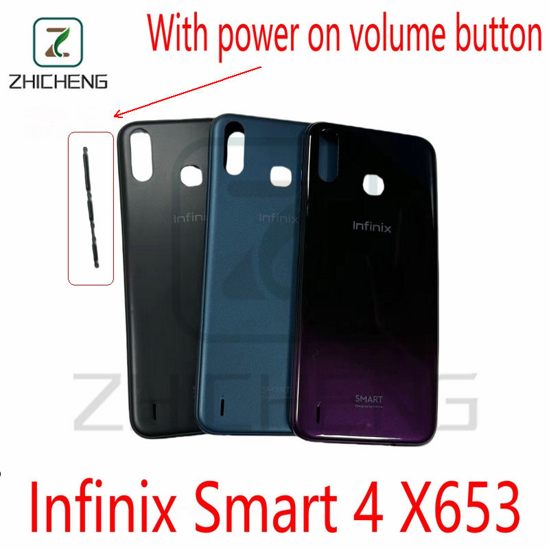 สําหรับ Infinix Smart 4 X653 X653C ฝาครอบประตูแบตเตอรี่พร้อมปุ่มปรับระดับเสียงไฟด้านข้างด้านหลัง