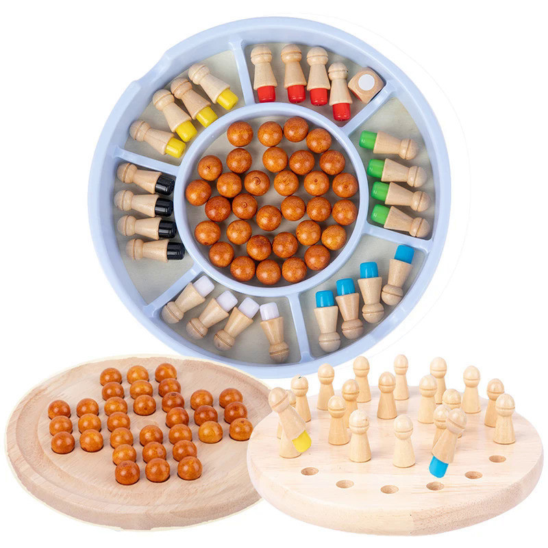 Children Classica Board Game Wooden Toys Memory Chess Single Chess Peg Solitaire Diamond Logical Thi
