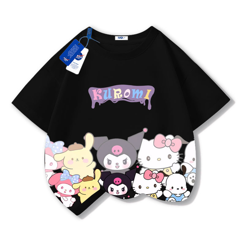 ฤดูร้อนการ์ตูนญี่ปุ่น Hello Kitty Cat เสื้อยืดแขนสั้นเด็กหลวมด้านบน