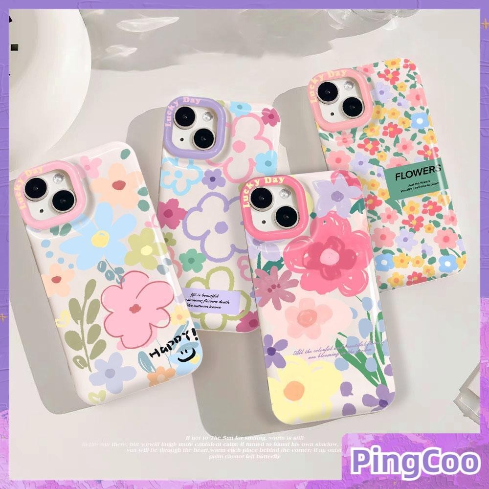 สําหรับ iPhone 15Pro Max iPhone 11 กรณี Air กระเป๋ากันกระแทกเคลือบเงา TPU นุ่มน่ารักสีสันดอกไม้รูปแบบใช้งานร่วมกับ iPhone 14 13 12 11 XS XR 7Plus 8Plus