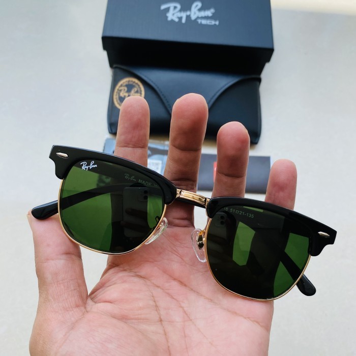 Hijau RAYBAN HITAM Men 's Photochromic Glasses club master sz 51 frame Black Green Glass