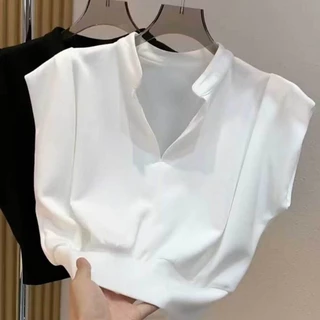 เสื้อยืดแฟชั่นแขนสั้น คอปกสีพื้นสไตล์เกาหลี เหมาะสำหรับในฤดูร้อน