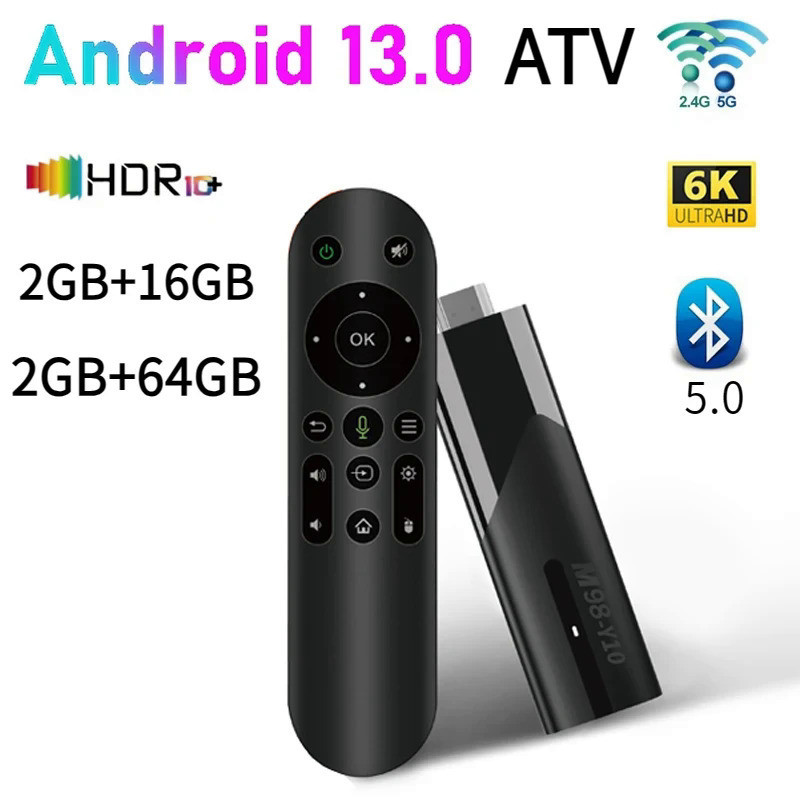 M98-y10 ATV สมาร์ท Android 13 TV Stick Allwinner H618 2.4G 5G Dual WiFi 6 BT5.0 2GB 64GB HD 6K Media