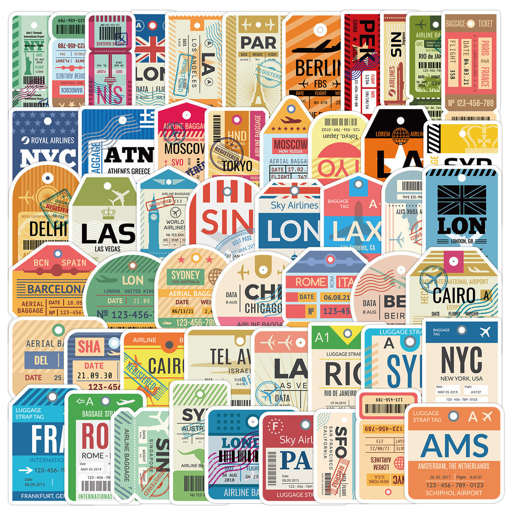 Retro Air Boarding Pass Tickets Series 02 Boarding Card Stickers 50Pcs/Set Fashion DIY Waterproof Decals Doodle Stickers